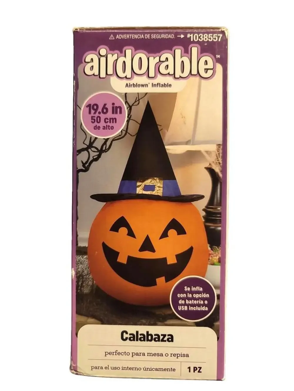 Halloween Jack-O'-Lantern Inflatable Pumpkin w/ Witch Hat 19.6